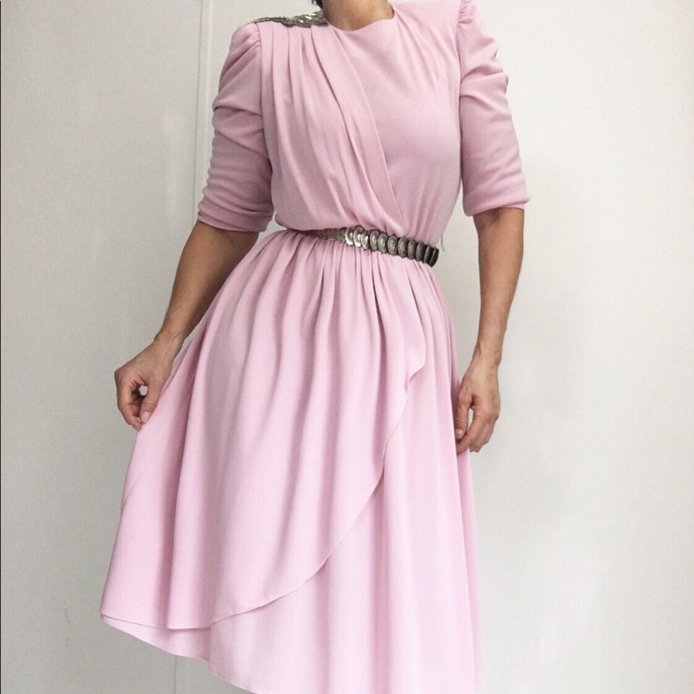 Vintage Dusty Rose Pleated Toga Style Dress